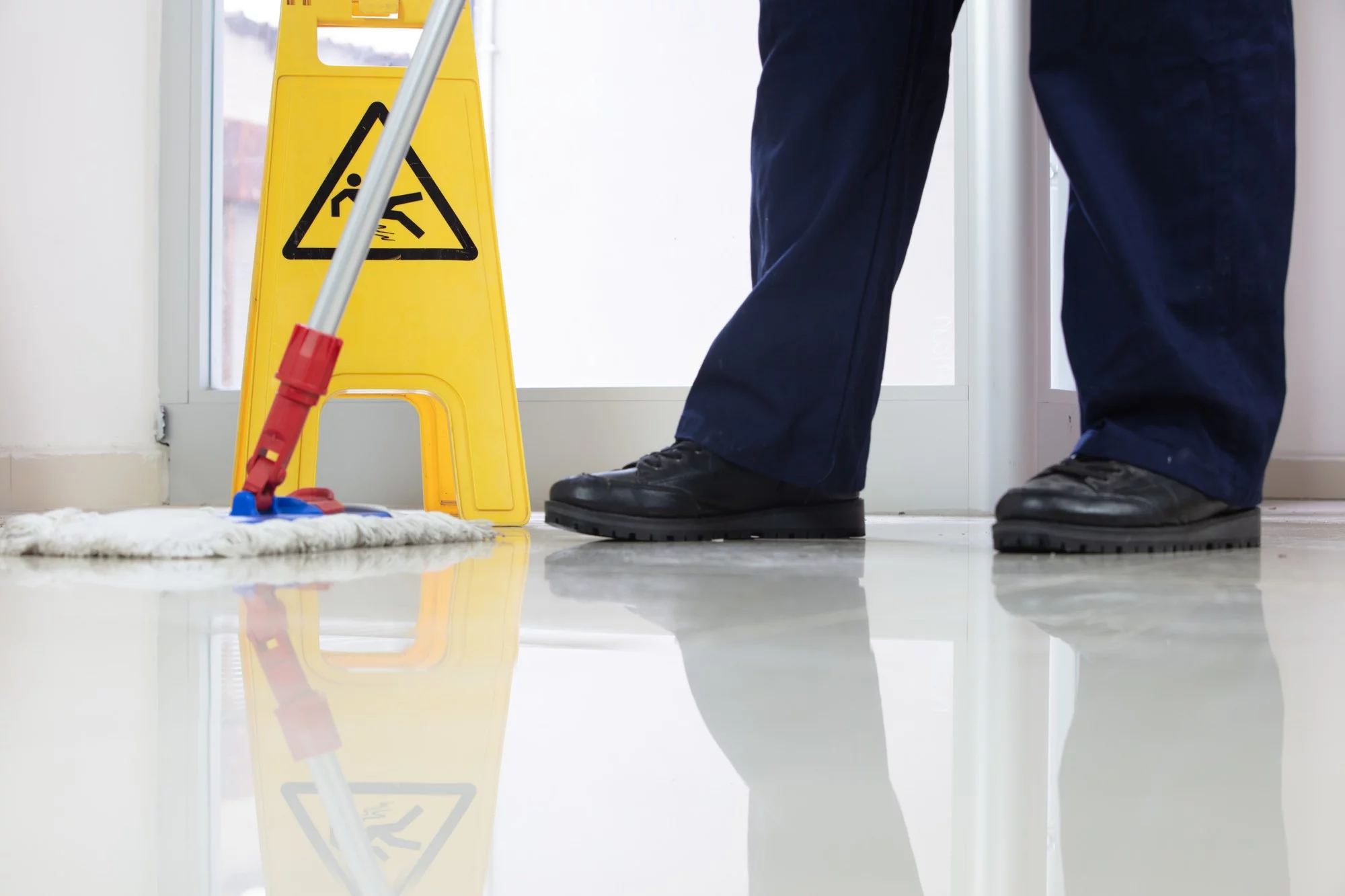 Commercial floor cleaning in progress